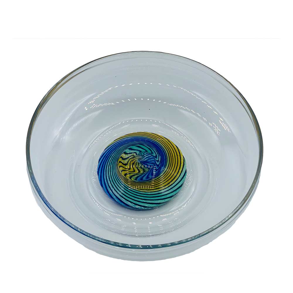 Salatschüssel Kristall handgemacht - Spirale blau-gelb
